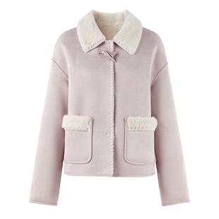 秋水伊人短款仿皮草外套女 2025年冬季新款气质时尚翻领设计上衣