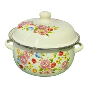 搪瓷盆带盖加厚16/18/20cm锅汤锅泡面碗奶锅火锅双耳电磁炉燃气用