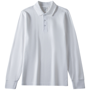 重磅纯棉长袖POLO衫男士纯白色翻领T恤网眼珠地棉中年全棉保罗衫