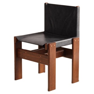 中古实木餐椅家用复古侘寂风靠背椅子黑色设计师餐厅吃饭餐桌椅子