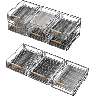 厨房橱柜内抽拉碗架不锈钢碗碟收纳架抽屉式拉篮碗盘子沥水碗架
