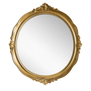 欧式复古椭圆形化妆镜高级雕花led智能浴室镜法式玄关壁炉装饰镜