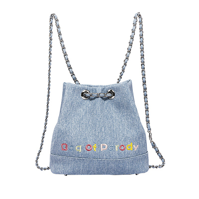 Bagofparody牛仔链条双肩包女