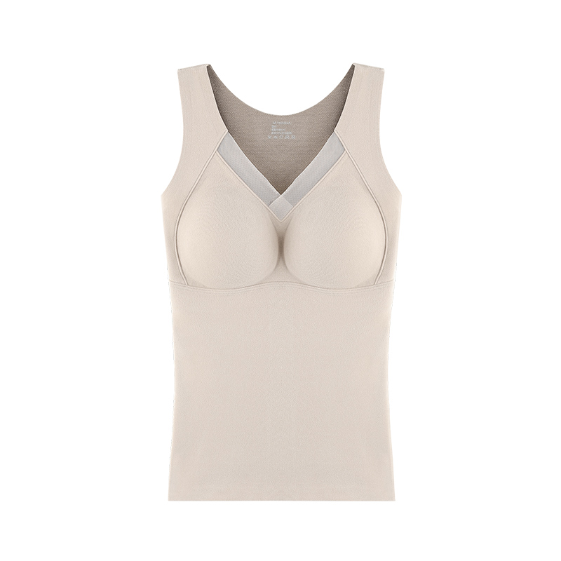 梦芭蒂秋冬带胸垫一体式发热保暖背心女士修身内搭上衣免穿文胸