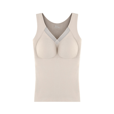 梦芭蒂秋冬带胸垫一体式发热保暖背心女士修身内搭上衣免穿文胸