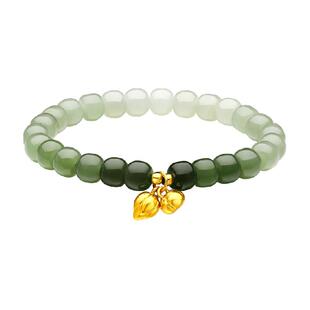 佐卡伊足金好事连连手串渐变和田玉配黄金手链手链黄金转运珠串珠