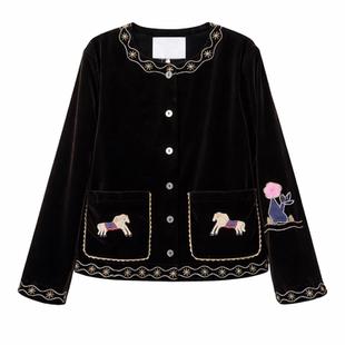 章章1/18假日系列 重工珠绣复古年会丝绒外套