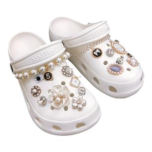 小红书洞洞鞋配饰复古合金配件cross鞋扣diy珍珠鞋花链条装饰配件