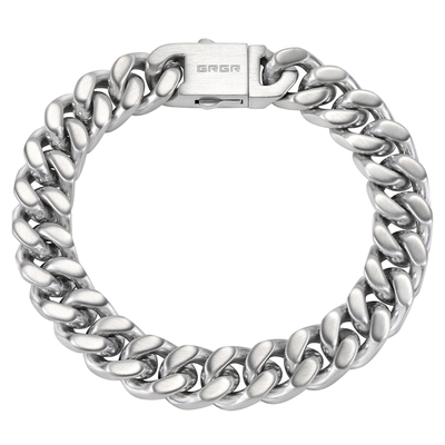 GRGR钛钢银色磨砂古巴链手链