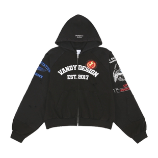 Protocol Index联名刺绣徽章战马水洗做旧拉链外套美式连帽卫衣