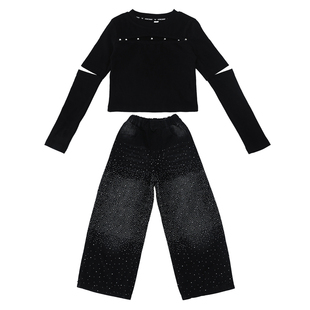 女童春秋烫钻牛仔裤2026新款儿童女孩韩系镶钻满天星中大童弯刀裤