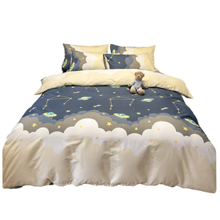 四件套100纯棉全棉被套床笠款床单人4儿童卡通床上用品三件套男孩