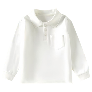 儿童春秋纯色polo衫翻领打底衫男女童纯棉白衬衫中大童长袖上衣