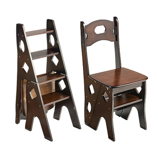 梯子家用实木折叠梯加厚橡胶木多功能凳子两用室内置物架登高爬梯