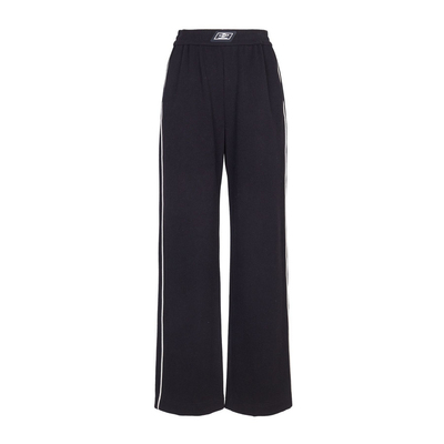 婉甸秋季黑色白色撞边直筒长裤运动风松紧腰1234P24DY5