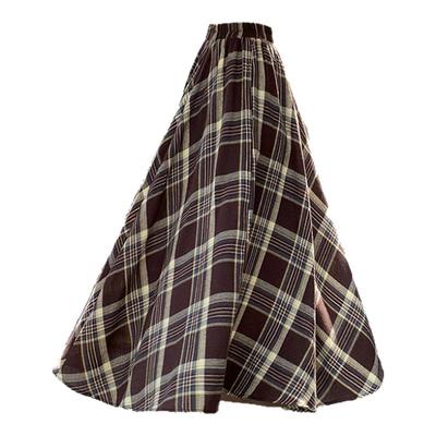 复古不规则格子半身裙女大摆长裙