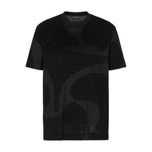 EMPORIO ARMANI/阿玛尼秋冬新款情侣款莱赛尔棉植绒老花短袖T恤