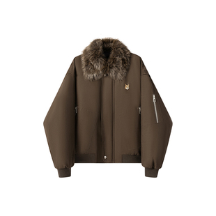 【限时清仓】冬季复古斜纹阔型加厚保暖毛领飞行服夹克羽绒服外套