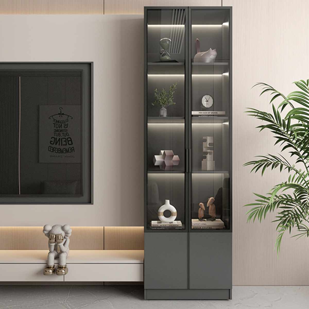 客厅电视柜侧边立柜储物柜带门木柜置物柜展示柜窄高柜单柜木柜