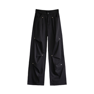 铆钉美式工装裤女款2025新款夏春秋宽松直筒运动休闲冰丝阔腿裤子