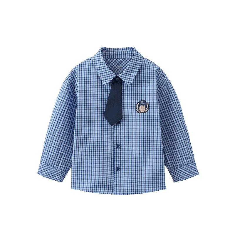 齐齐熊纯棉格子衬衫男童儿童服装
