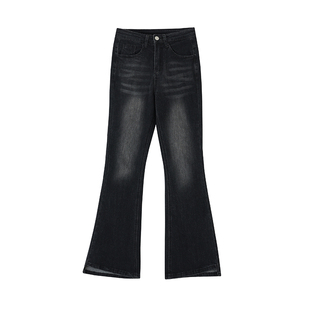 黑色弹力微喇牛仔裤女春季新款大码胖mm高腰显瘦梨形身材马蹄裤子