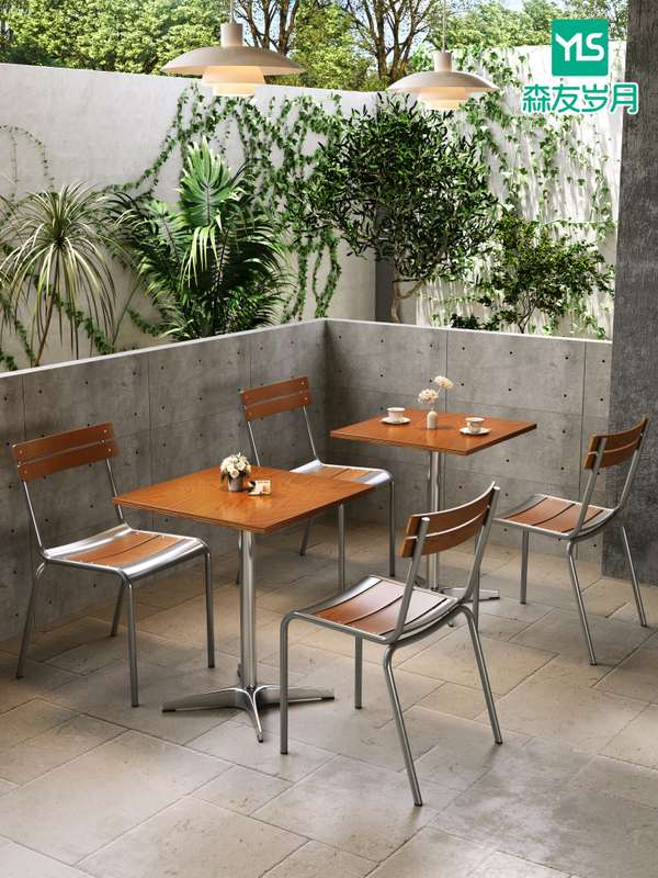 复古咖啡厅桌椅组合网红奶茶甜品店椅子韩系轻食料理店海洋板桌子