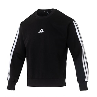 阿迪达斯男装2025冬季款经典三条纹刺绣加绒保暖卫衣套头衫JE6304