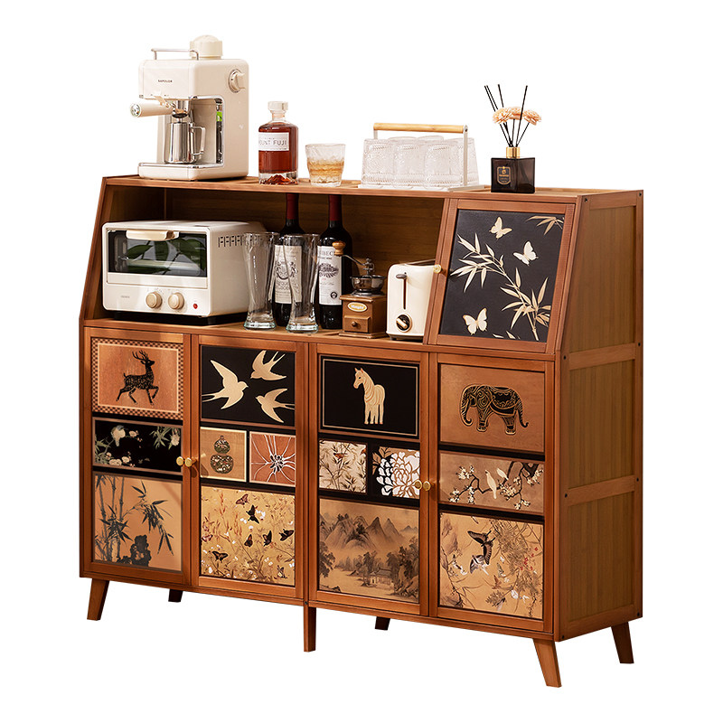 厨房餐边柜子储物柜家用靠墙客厅落地橱柜中古风置物柜咖啡茶水柜