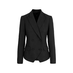 MARYLING玛俪琳秋新品黑色双排扣精仿羊毛西装外套A1EGW14180