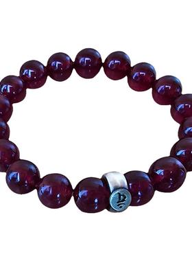 天然石榴石水晶手链女酒红色轻奢小众精致手串