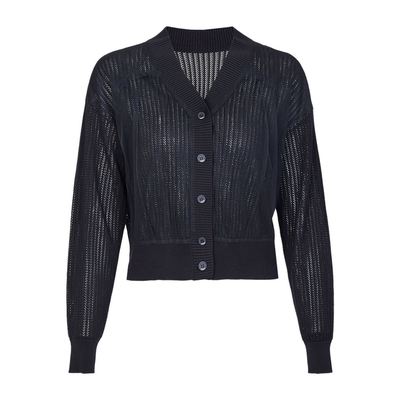 婉甸2026春季新品黑色镂空拼接毛织开衫H型长袖针织衫1251W14GX3