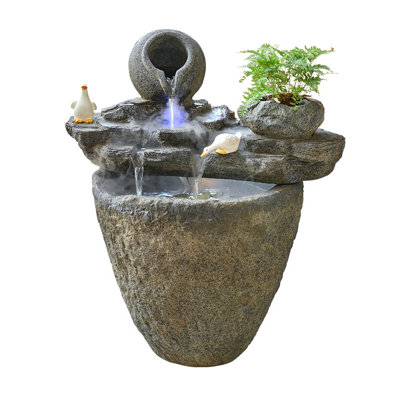 中式庭院假山喷泉风水轮摆件