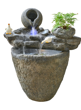 中式庭院假山喷泉风水轮摆件