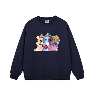 2025新款薄款可爱风卡通小狗印花藏蓝色卫衣女宽松显瘦减龄上衣潮