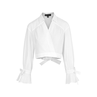 MARYLING玛俪琳春季新品V领交叉绑带白色衬衫上衣A1EBW20220