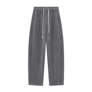 Basic House/百家好冬季加绒斜条纹休闲裤慵懒风加厚高腰直筒裤女