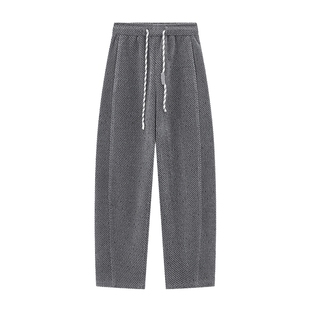 Basic House/百家好冬新款加绒斜条纹阔腿休闲裤女加厚高腰直筒裤