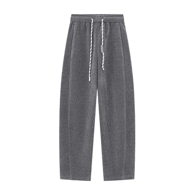 Basic House/百家好冬新款加绒斜条纹阔腿休闲裤女加厚高腰直筒裤