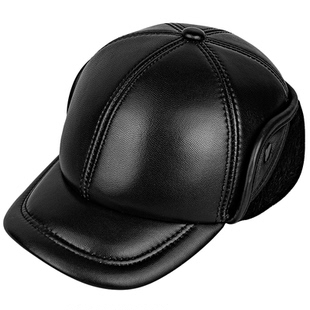 广帝 羊皮 冬季真皮帽子男加绒厚款中老年人保暖鸭舌帽护耳雷锋帽