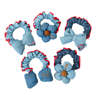 牛仔蓝复古儿童小肠发圈立体花朵兔子小女孩发绳扎高马尾女童头绳