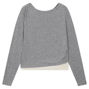 MOUSSY2026早春新品简约蕾丝拼接一字领修身长袖T恤028IAA80-1019