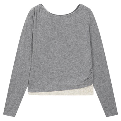 MOUSSY2026早春新品简约蕾丝拼接一字领修身长袖T恤028IAA80-1019