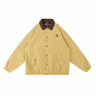 lemanism巴恩风翻领撞色潮牌夹克男2024新款秋季复古情侣款外套女