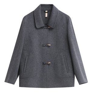 50岁妈妈装秋冬短款双面呢大衣女羊毛呢外套2025新款中老年零羊绒