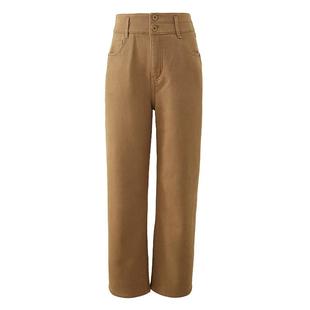 娅丽达加绒牛仔裤白色直筒裤女冬季加厚裤子2025新款棕驼色保暖裤