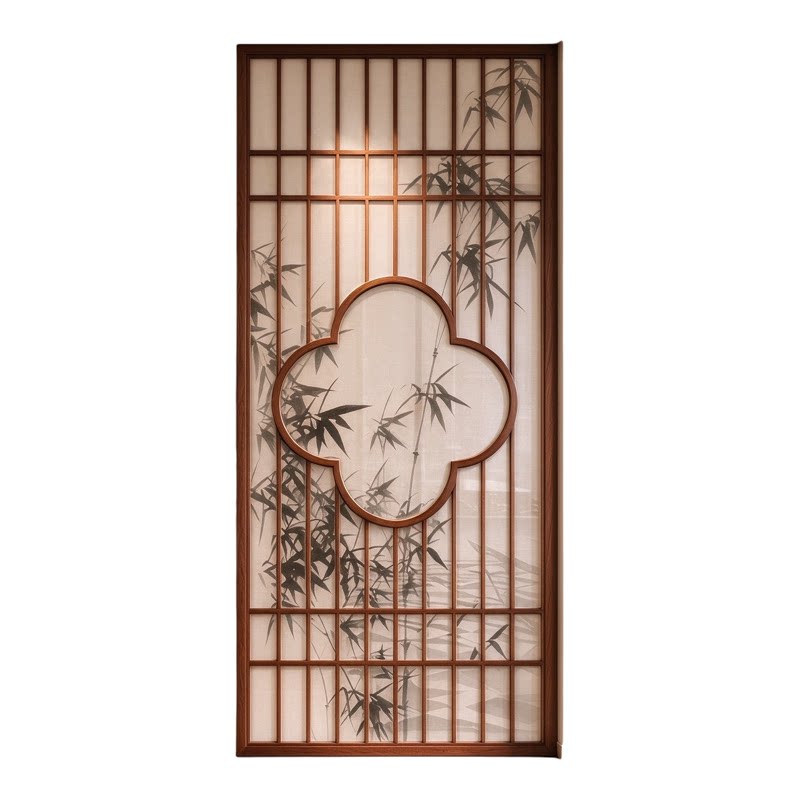 新中式实木墨竹隔断格栅玄关屏风
