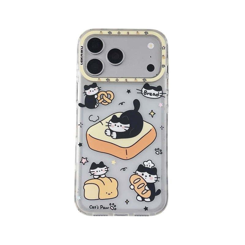 磨砂侧颜LEKAIKU面包黑色猫咪适用iphone苹果17promax可爱16pro卡通15女生14小众13包相机AI金属独立键手机壳