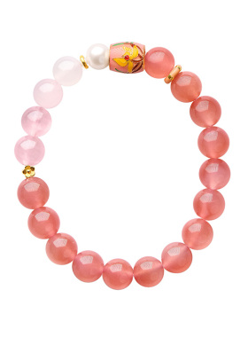 觉人水蜜桃色盐源玛瑙粉晶手链
