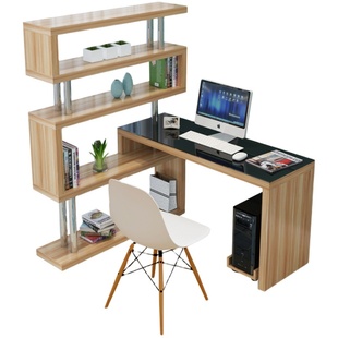 电脑台式桌子简约卧室转角书桌书架组合办公桌家用书柜一体写字桌